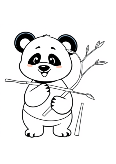 Friendly Panda Eating Bamboo Coloring Page