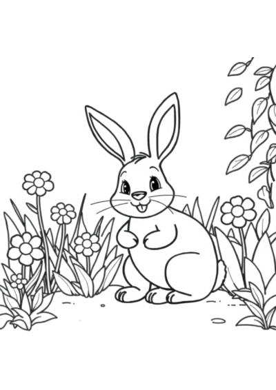 Friendly Rabbit In Garden Coloring Page