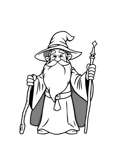 Friendly Wizard With Staff Coloring Page