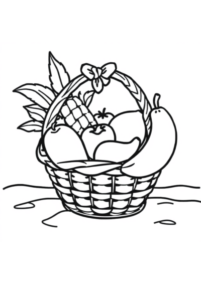 Fruit Basket On Beach Coloring Page