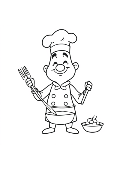 Funny Chef Cooking Coloring Page