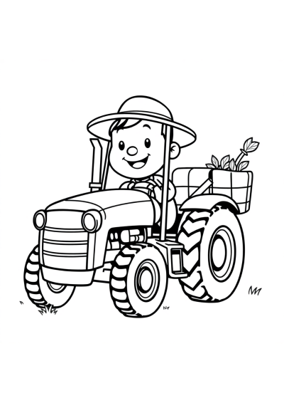 Funny Farmer With Tractor Coloring Page