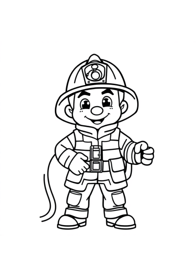 Funny Firefighter With Hose Coloring Page
