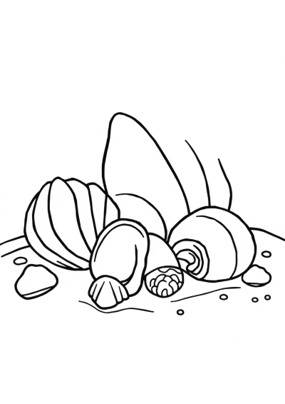 Funny Seashells On Beach Coloring Page
