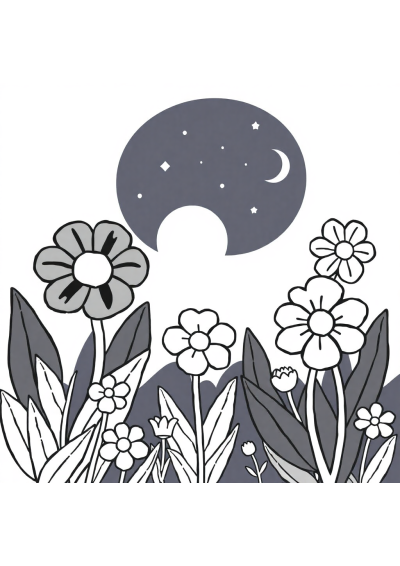 Garden Flowers At Night Coloring Page
