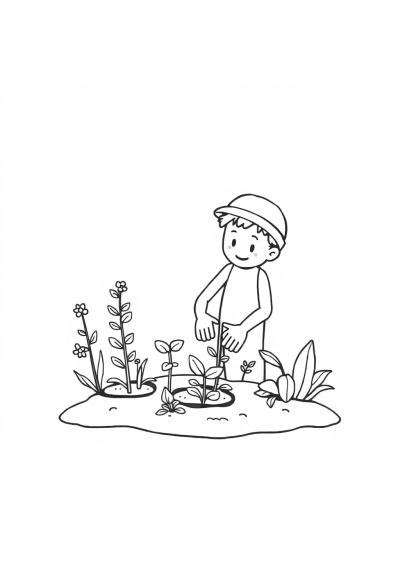 Gardener Planting In Space Coloring Page