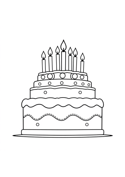 Giant Birthday Cake With Candles Coloring Page