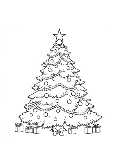 Giant Christmas Tree Decorated Coloring Page