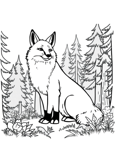 Giant Fox In Forest Coloring Page