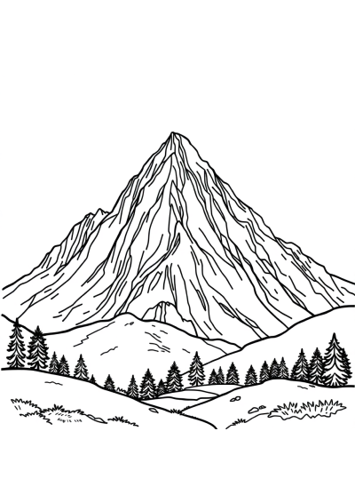 Giant Mountain Landscape Coloring Page
