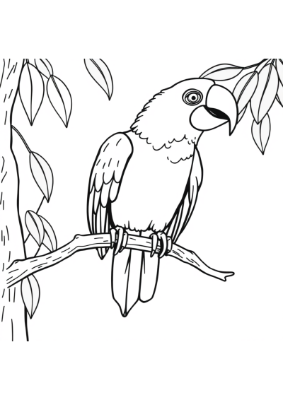 Giant Parrot On Branch Coloring Page
