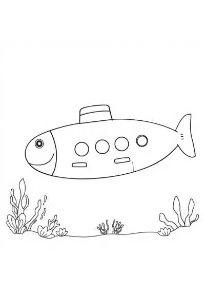 Giant Submarine Underwater Coloring Page