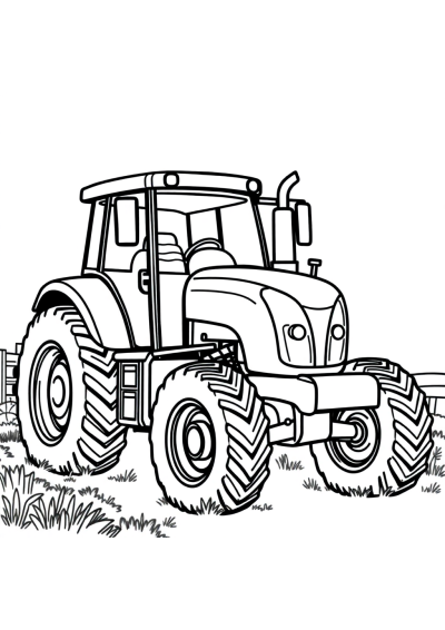 Giant Tractor On Farm Coloring Page