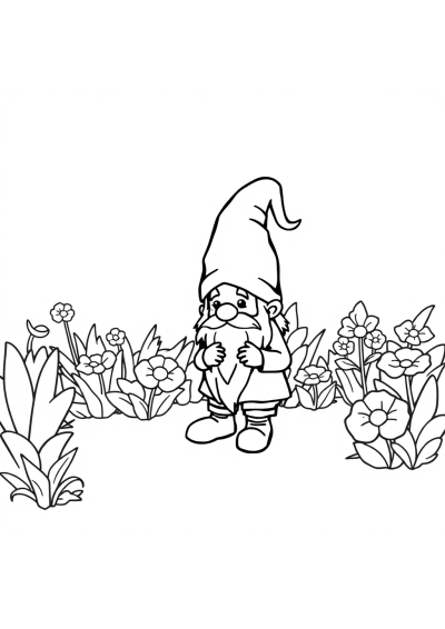Gnome In Garden At Night Coloring Page