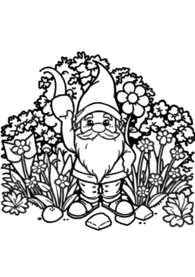 Gnome In Garden Coloring Page