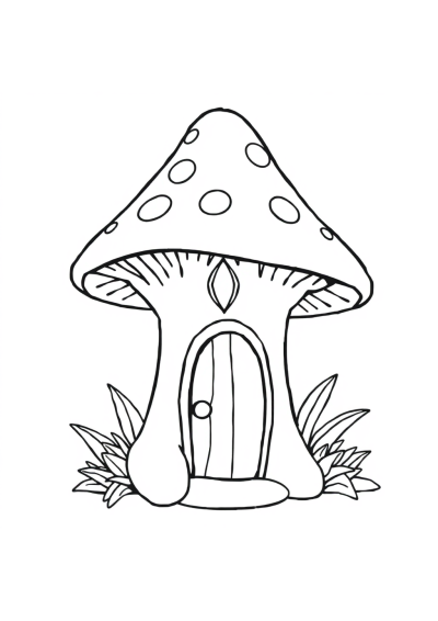 Graceful Fairy Mushroom House Coloring Page