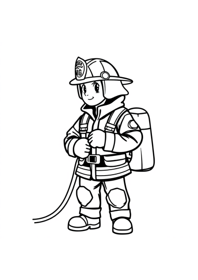 Graceful Firefighter With Hose Coloring Page