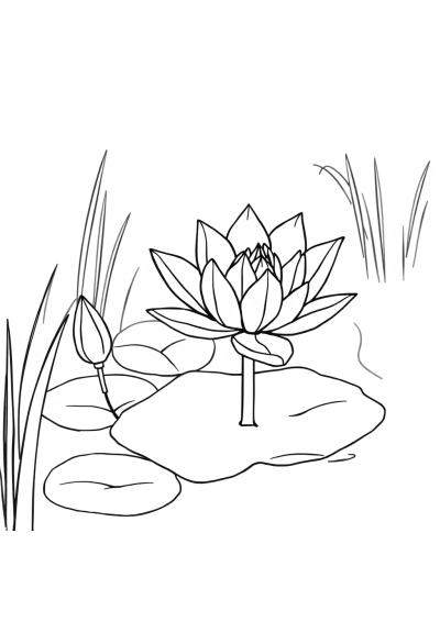 Graceful Lily Pond Coloring Page