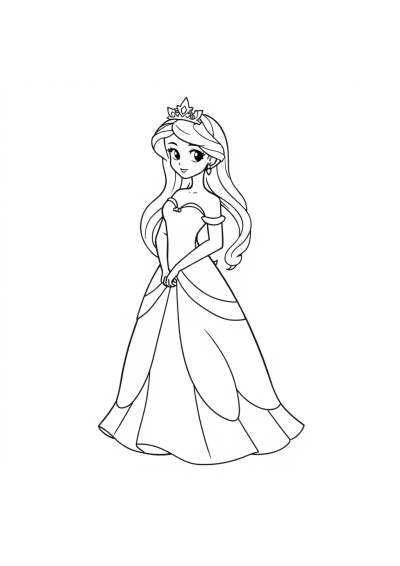 Graceful Princess In Dress Coloring Page