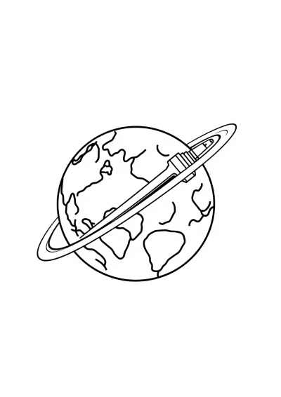 Graceful Satellite Orbiting Earth Coloring Page
