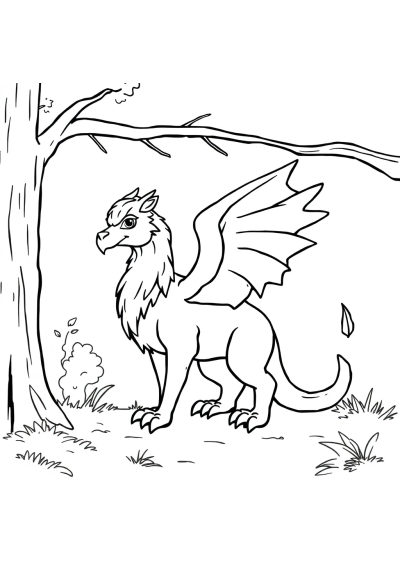Griffin Creature In Forest Coloring Page