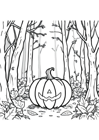 Halloween Pumpkin In Forest Coloring Page