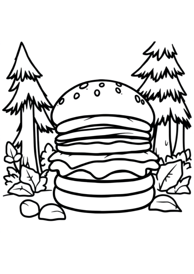 Hamburger In Forest Coloring Page