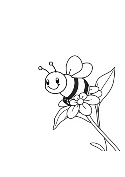 Happy Bee On Flower Coloring Page