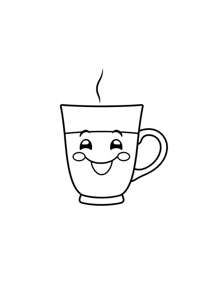 Happy Coffee Cup Coloring Page