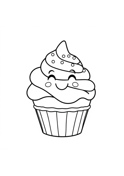Happy Cupcake Decorated Coloring Page