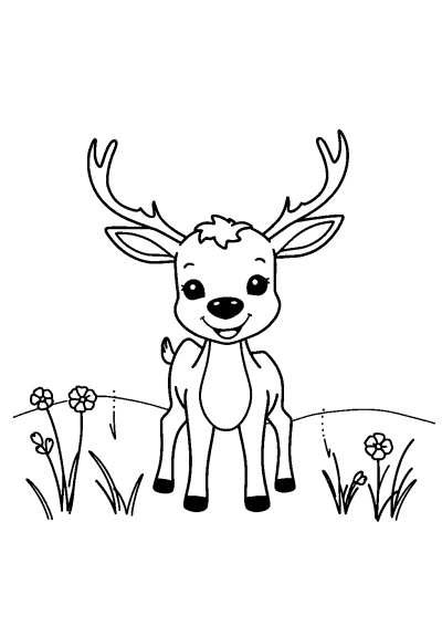 Happy Deer In Meadow Coloring Page