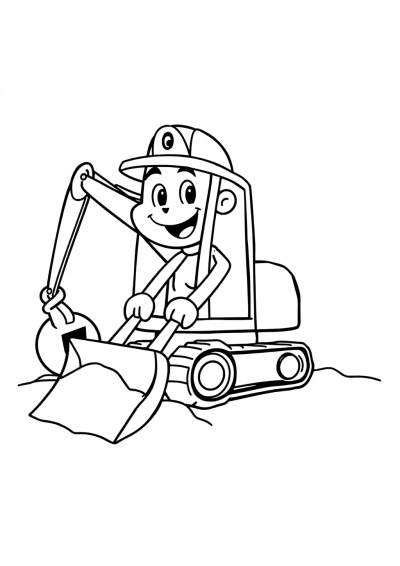 Happy Excavator Digging Coloring Page