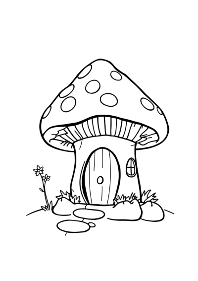 Happy Fairy Mushroom House Coloring Page