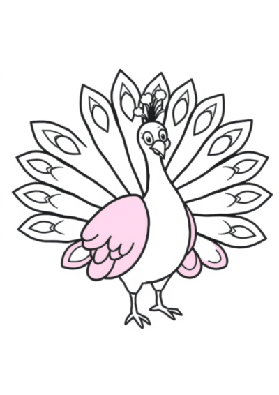 Happy Peacock With Feathers Spread Coloring Page