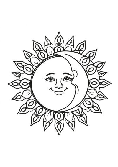 Happy Sun And Moon Mandala Coloring Page