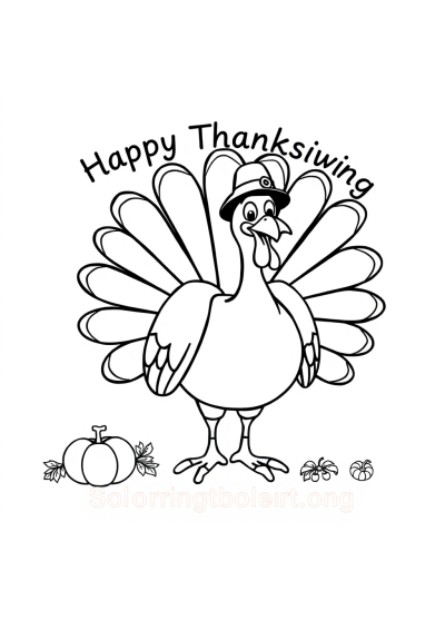 Happy Thanksgiving Turkey Coloring Page
