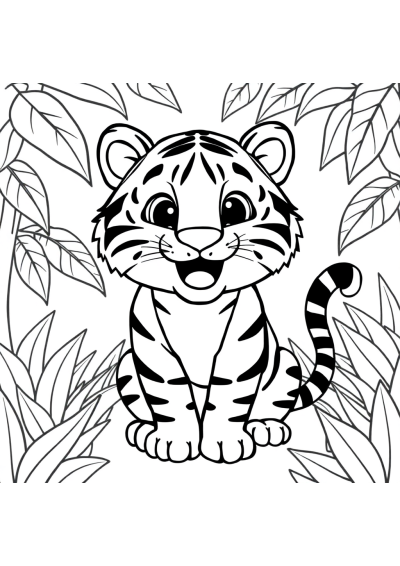Happy Tiger In Jungle Coloring Page