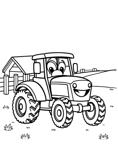 Happy Tractor On Farm Coloring Page