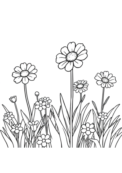 Happy Wildflower Field Coloring Page