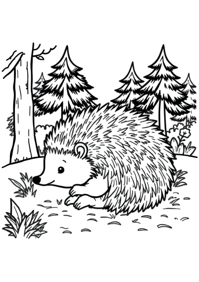 Hedgehog Curled Up In Forest Coloring Page