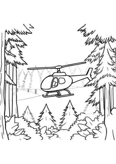 Helicopter Flying In Forest Coloring Page