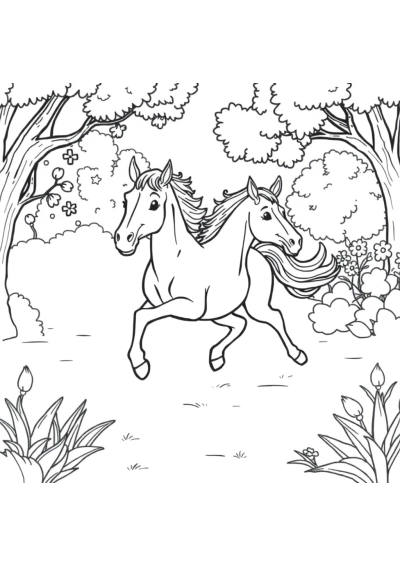 Horse Running In Garden Coloring Page