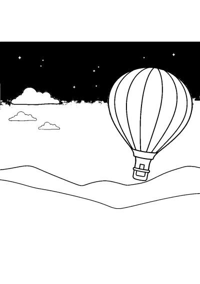 Hot Air Balloon At Night Coloring Page