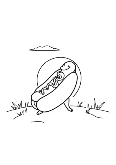 Hot Dog At Sunset Coloring Page