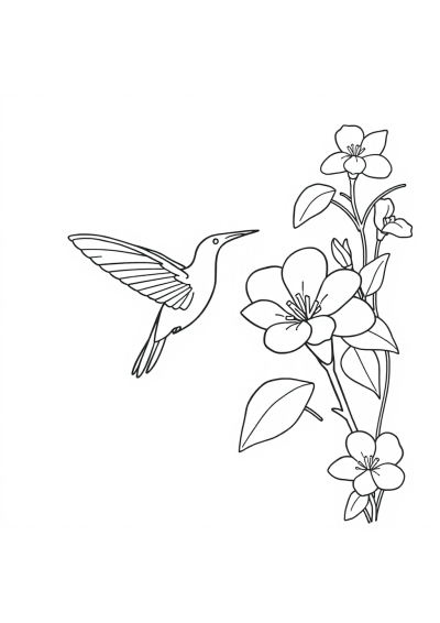 Hummingbird Near Flower At Sunset Coloring Page