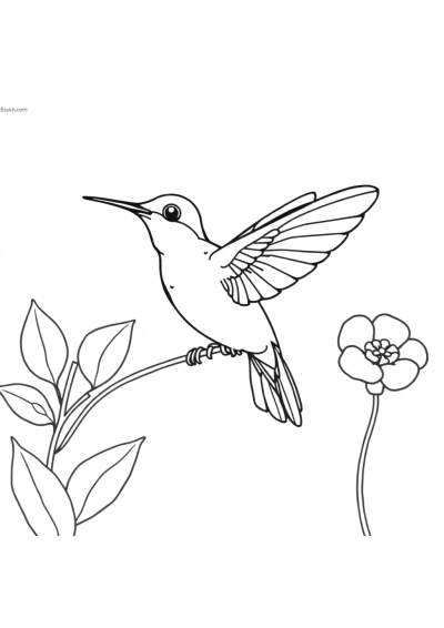 Hummingbird Near Flower In Garden Coloring Page