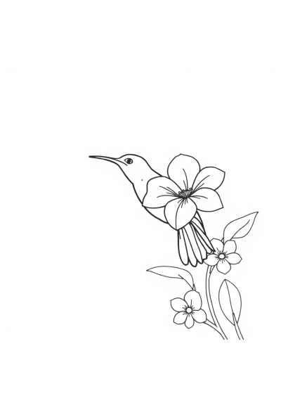 Hummingbird Near Flower In Space Coloring Page