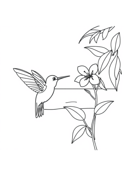 Hummingbird Near Flower On Beach Coloring Page