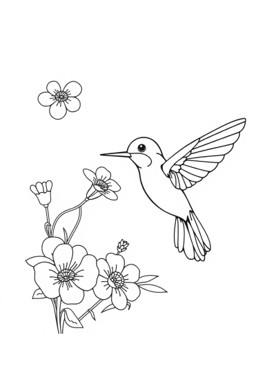 Hummingbird Near Flower With Flowers Coloring Page