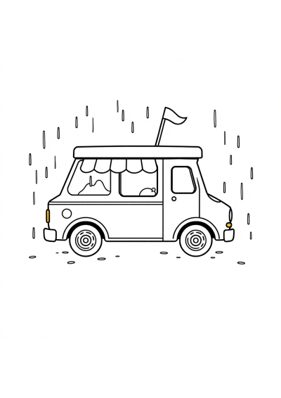 Ice Cream Truck In Rain Coloring Page
